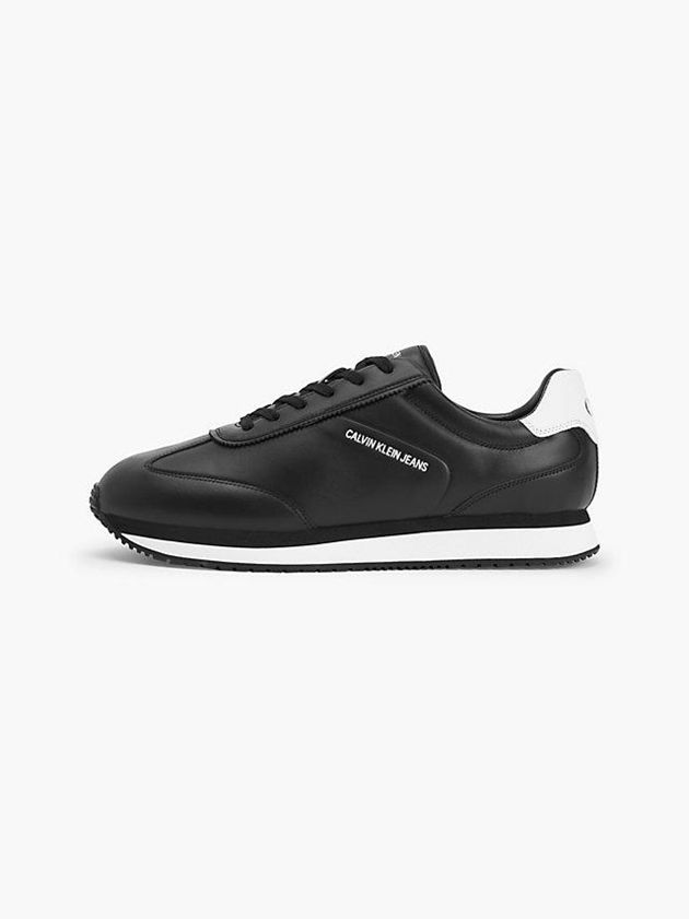 Black Calvin Klein Leather Men Sneakers | IVDO-29046