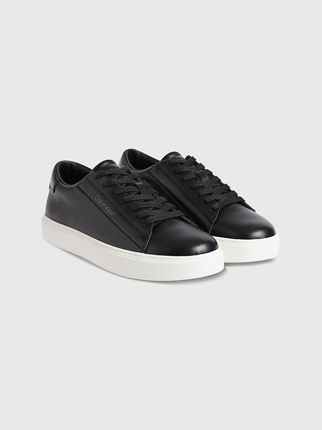 Black Calvin Klein Leather Men Sneakers | KFBZ-14806