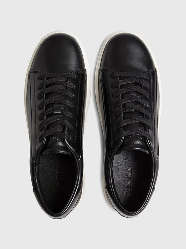 Black Calvin Klein Leather Men Sneakers | KFBZ-14806