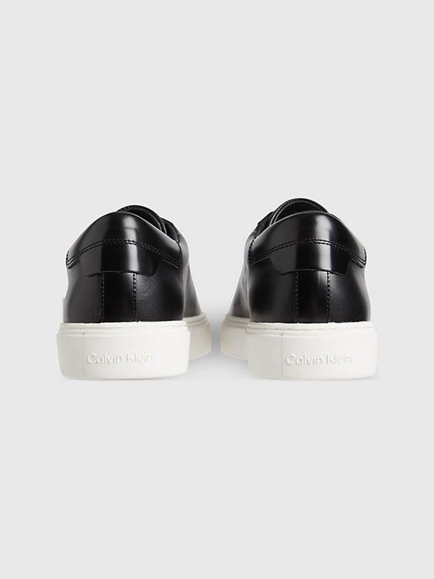 Black Calvin Klein Leather Men Sneakers | KFBZ-14806