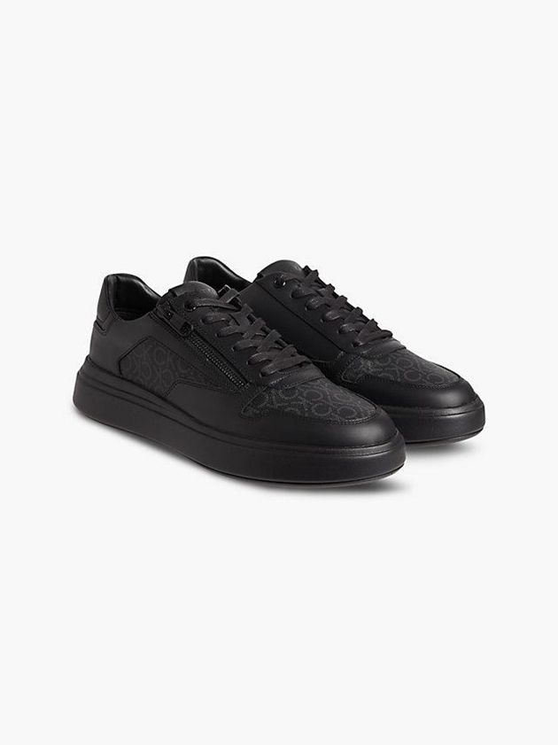 Black Calvin Klein Leather Men Sneakers | SJNX-26937