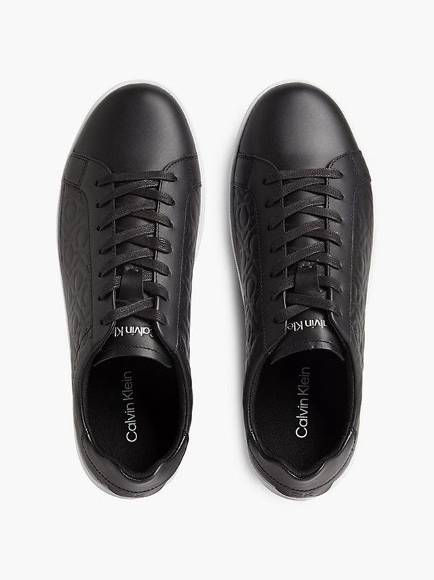Black Calvin Klein Leather Men Sneakers | SJNX-26937
