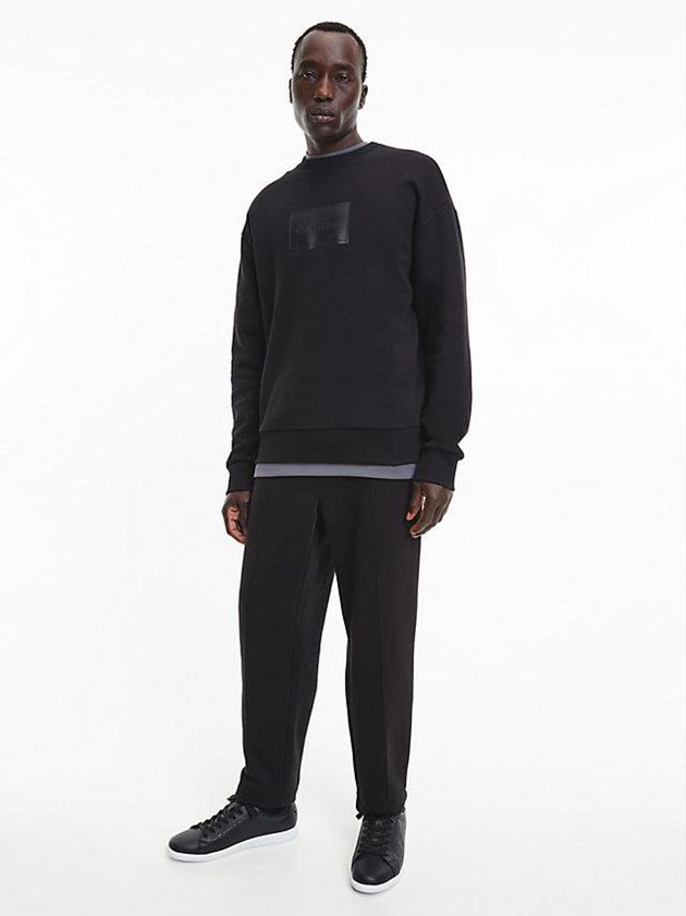 Black Calvin Klein Leather Men Sneakers | SJNX-26937