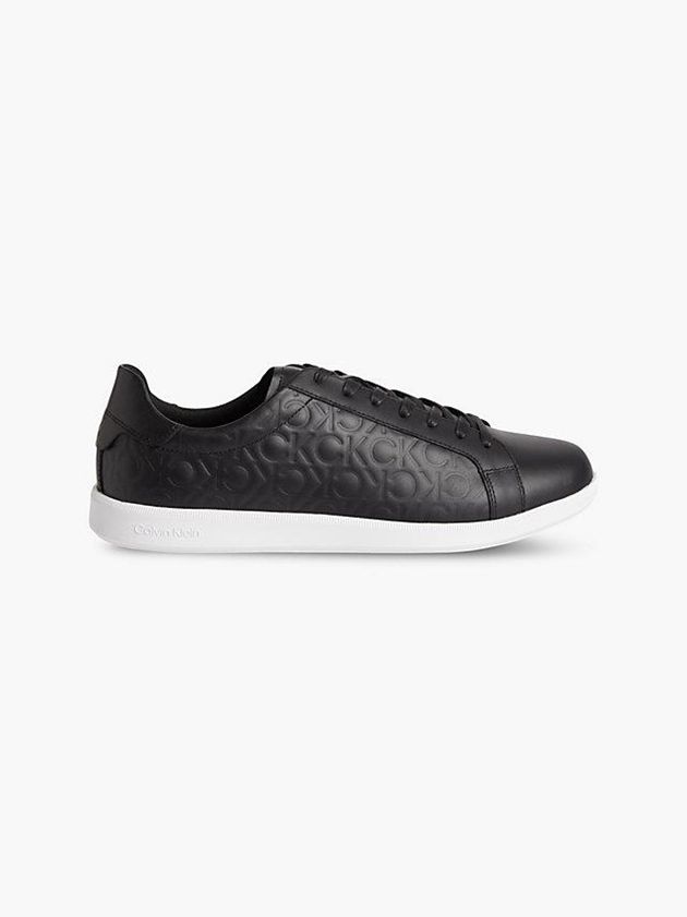 Black Calvin Klein Leather Men Sneakers | SJNX-26937