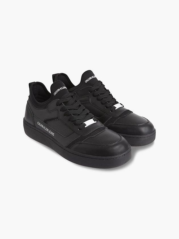 Black Calvin Klein Leather Men Sneakers | JIKB-86194