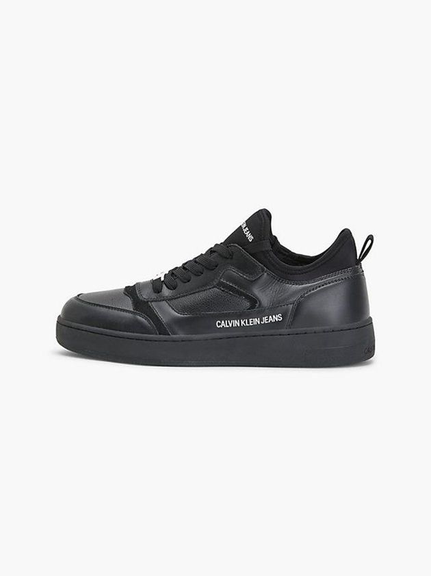 Black Calvin Klein Leather Men Sneakers | JIKB-86194