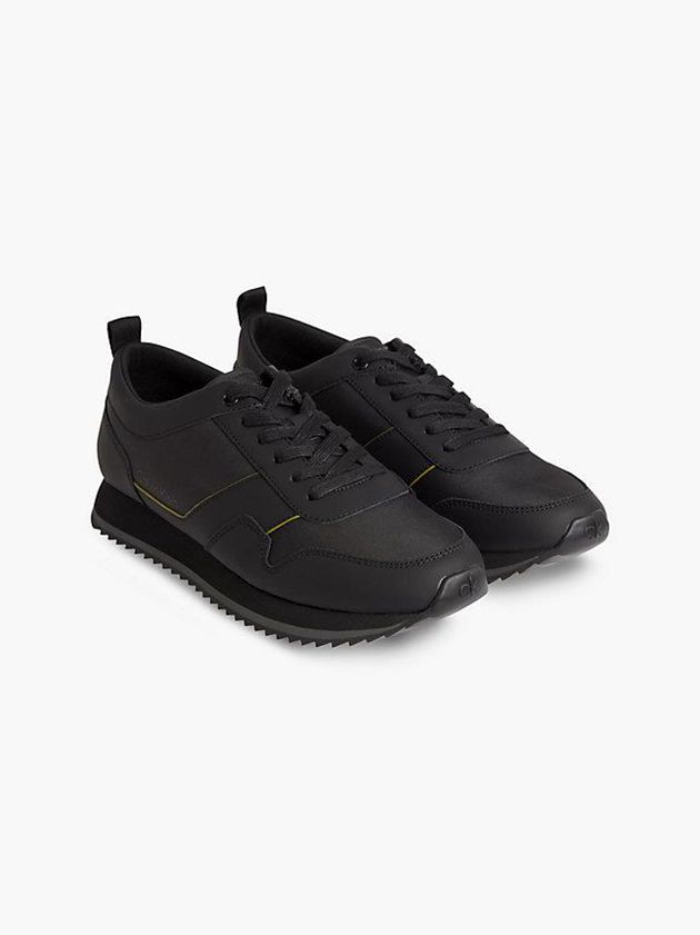 Black Calvin Klein Leather Men Sneakers | HOSR-06279