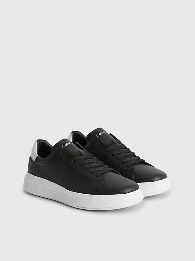 Black Calvin Klein Leather Men Sneakers | OTCB-34127