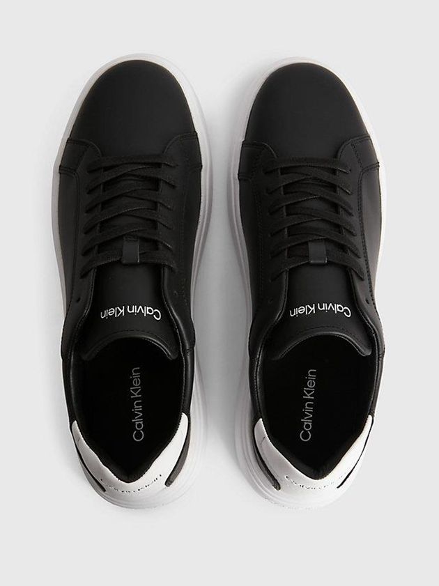 Black Calvin Klein Leather Men Sneakers | OTCB-34127