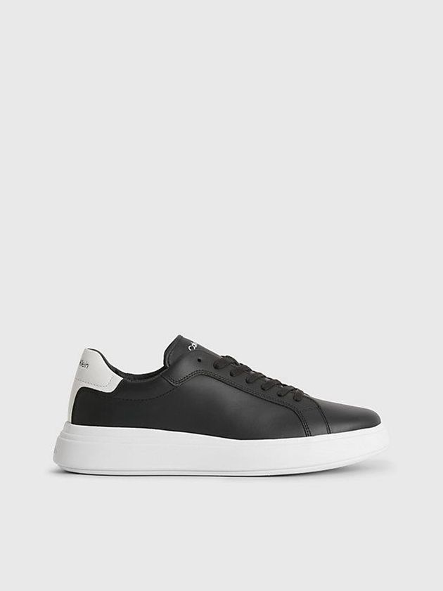 Black Calvin Klein Leather Men Sneakers | OTCB-34127