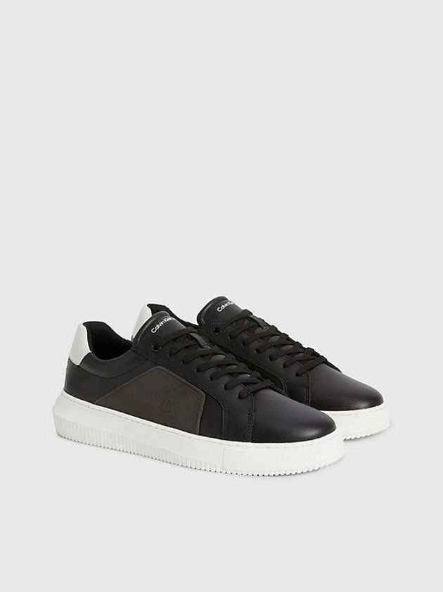 Black Calvin Klein Leather Men Sneakers | GEBT-40916