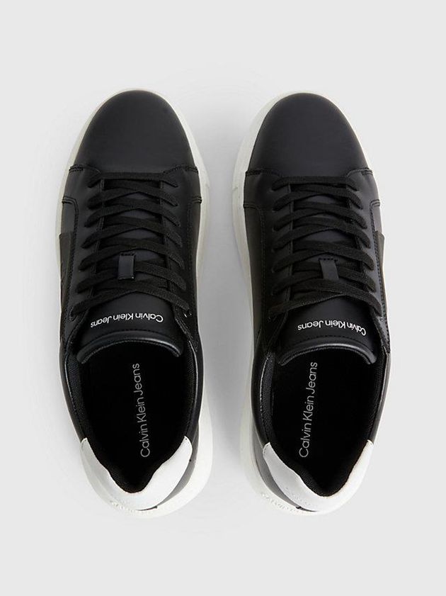 Black Calvin Klein Leather Men Sneakers | GEBT-40916