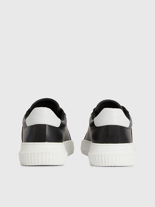 Black Calvin Klein Leather Men Sneakers | GEBT-40916