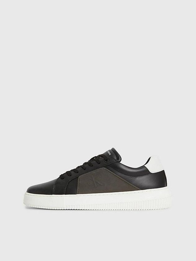 Black Calvin Klein Leather Men Sneakers | GEBT-40916