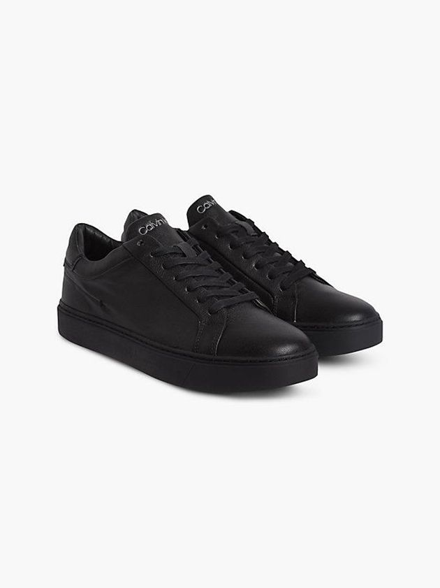 Black Calvin Klein Leather Men Sneakers | EWCA-69210