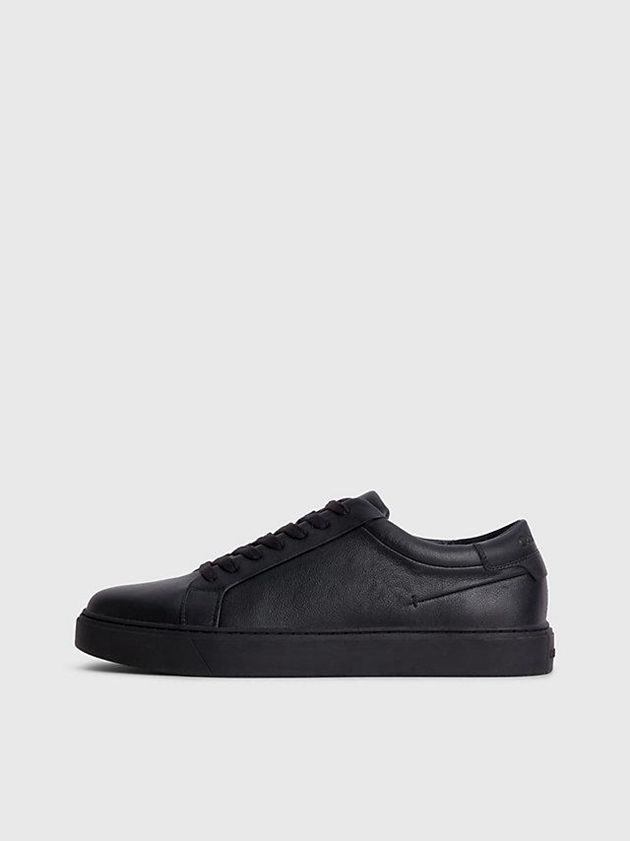 Black Calvin Klein Leather Men Sneakers | EWCA-69210