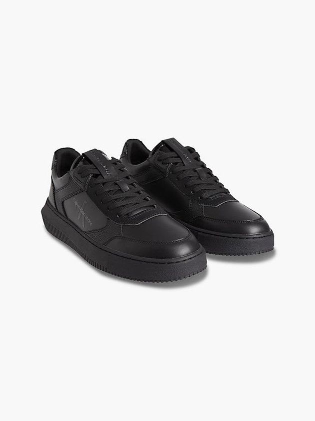 Black Calvin Klein Leather Men Sneakers | SXKC-05487