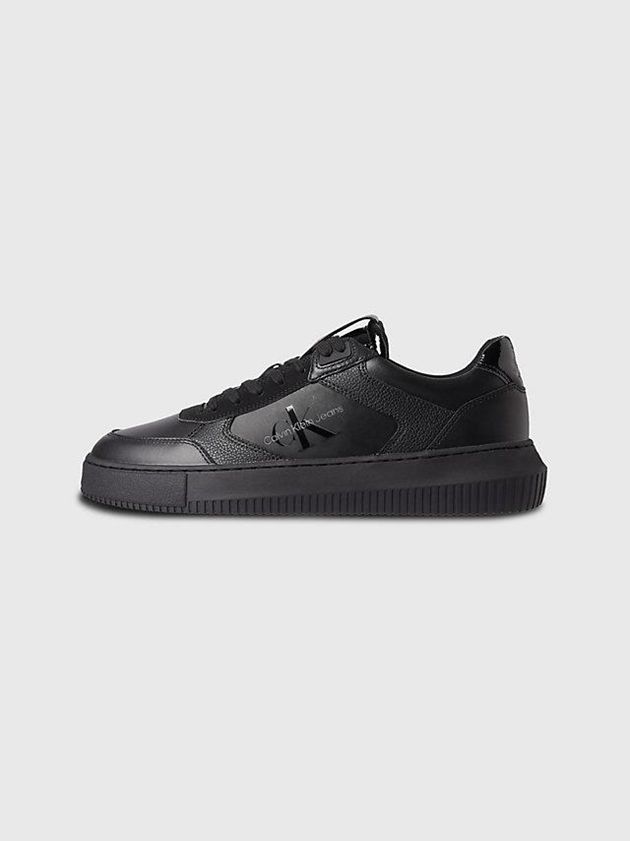 Black Calvin Klein Leather Men Sneakers | SXKC-05487