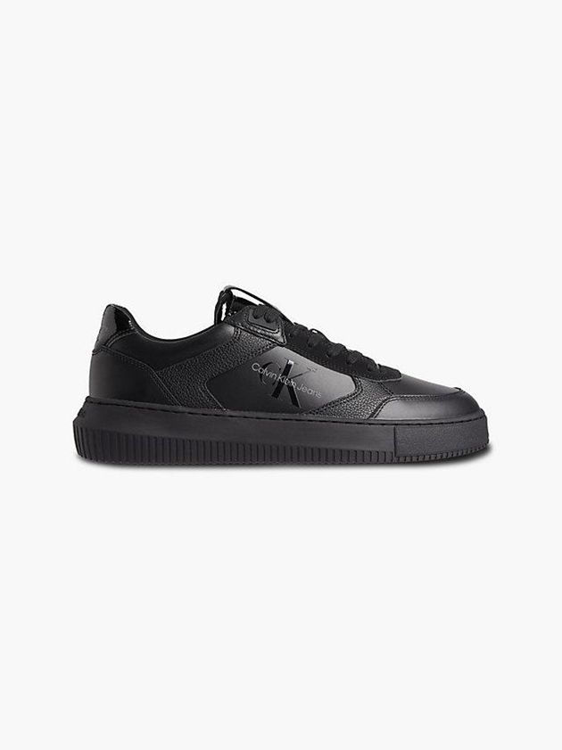 Black Calvin Klein Leather Men Sneakers | SXKC-05487