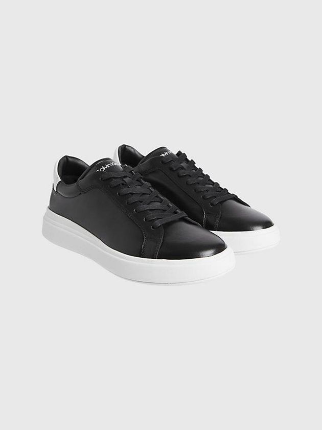 Black Calvin Klein Leather Men Sneakers | QBZP-25148