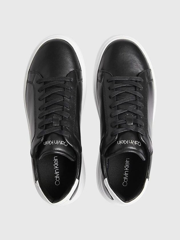 Black Calvin Klein Leather Men Sneakers | QBZP-25148