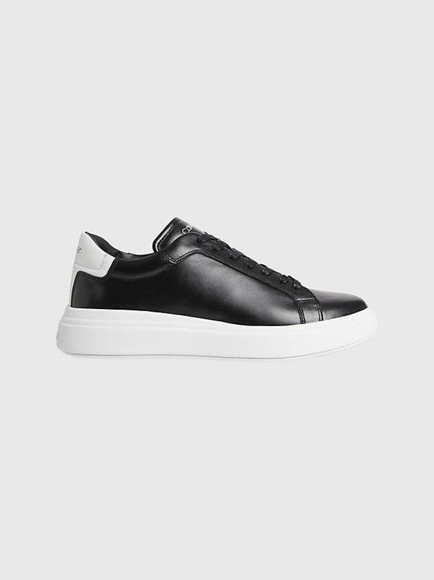 Black Calvin Klein Leather Men Sneakers | QBZP-25148