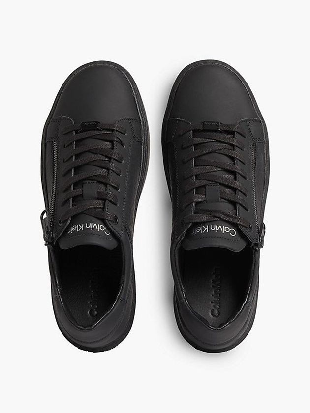 Black Calvin Klein Leather Men Sneakers | EKZL-19452
