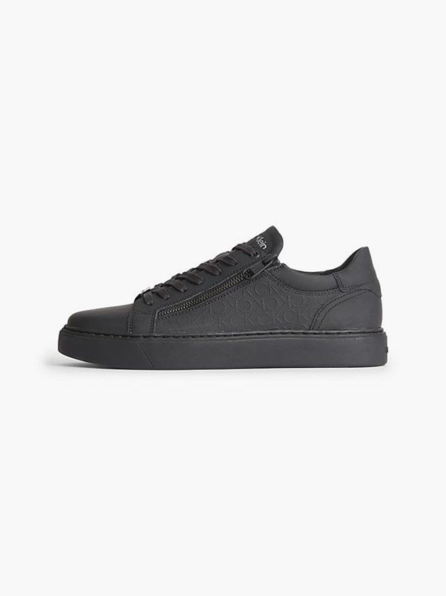 Black Calvin Klein Leather Men Sneakers | EKZL-19452
