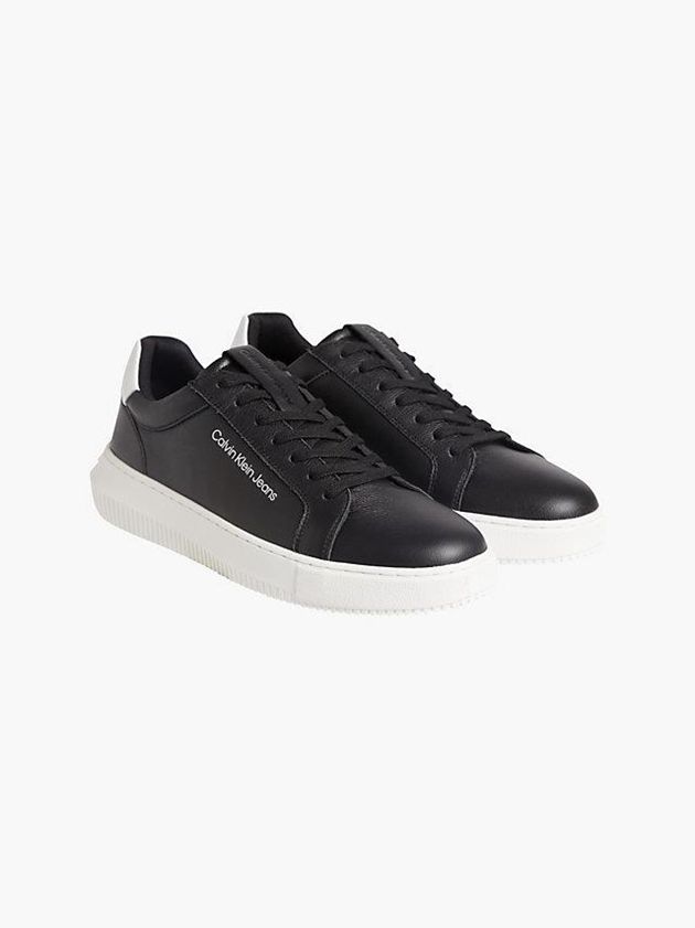 Black Calvin Klein Leather Men Sneakers | ENFU-28316