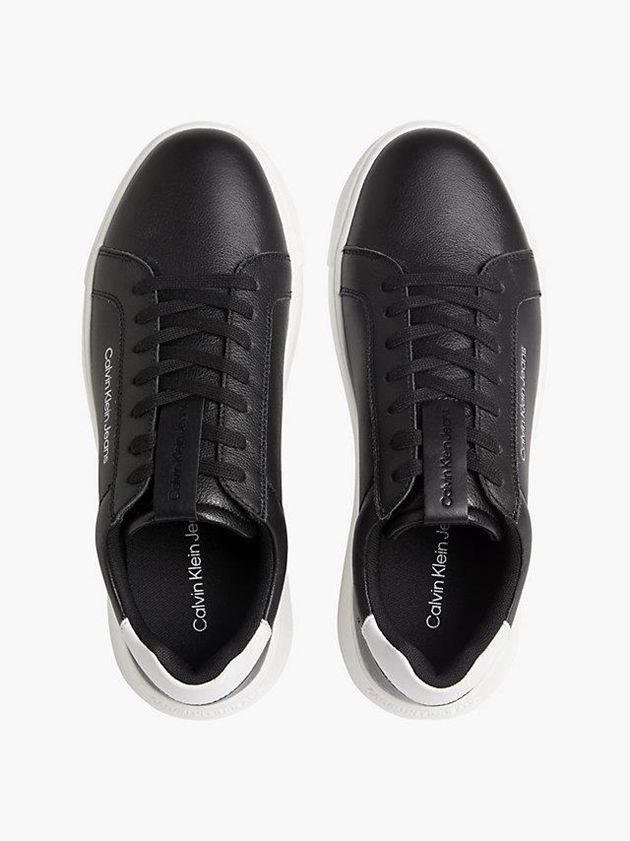 Black Calvin Klein Leather Men Sneakers | ENFU-28316