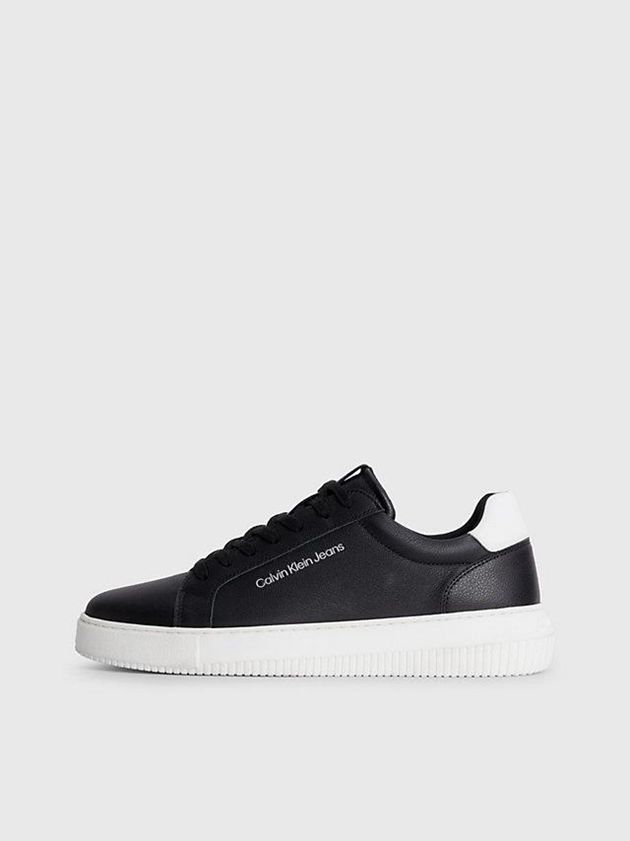 Black Calvin Klein Leather Men Sneakers | ENFU-28316