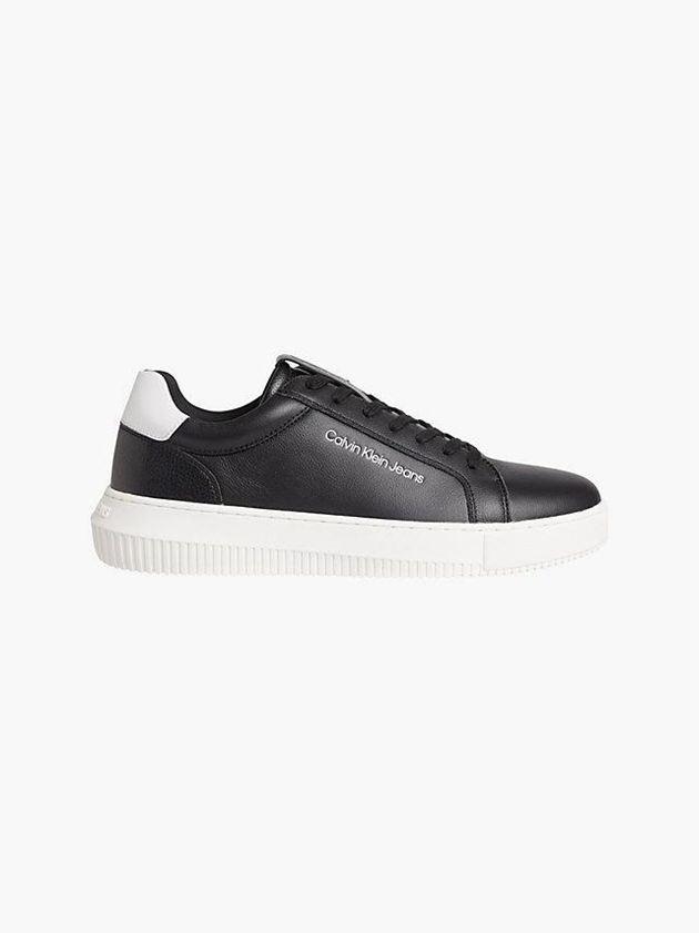 Black Calvin Klein Leather Men Sneakers | ENFU-28316