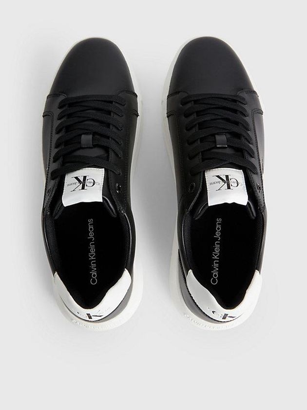 Black Calvin Klein Leather Men Sneakers | NRMI-98746