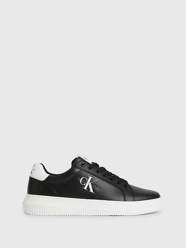 Black Calvin Klein Leather Men Sneakers | NRMI-98746