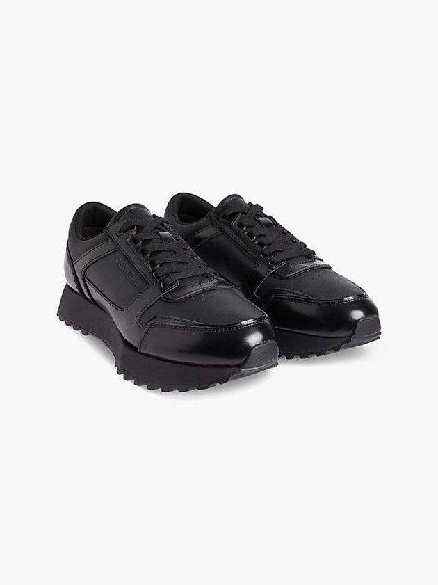 Black Calvin Klein Leather Men Sneakers | BEQR-17324