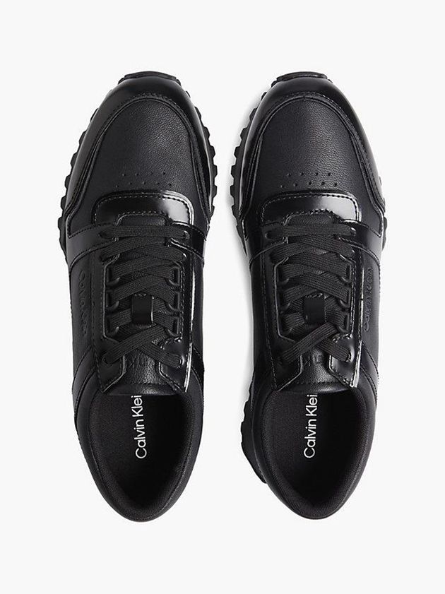 Black Calvin Klein Leather Men Sneakers | BEQR-17324