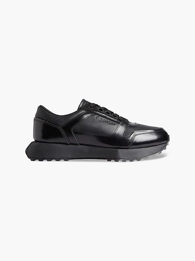 Black Calvin Klein Leather Men Sneakers | BEQR-17324