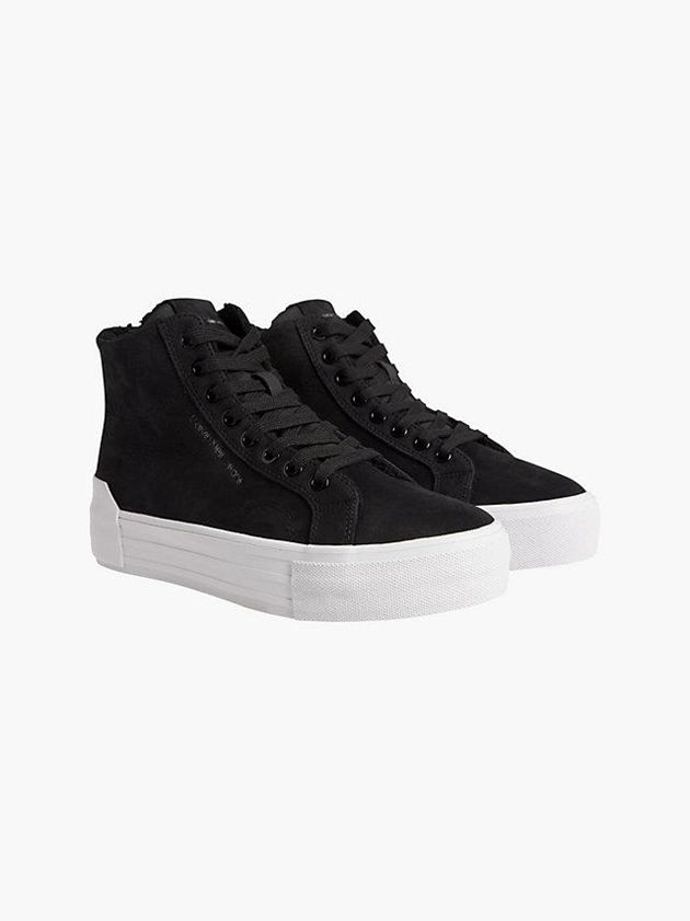 Black Calvin Klein Leather Platform Hight-Top Women Sneakers | ZAKH-69207