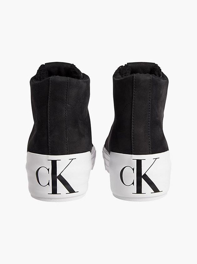 Black Calvin Klein Leather Platform Hight-Top Women Sneakers | ZAKH-69207