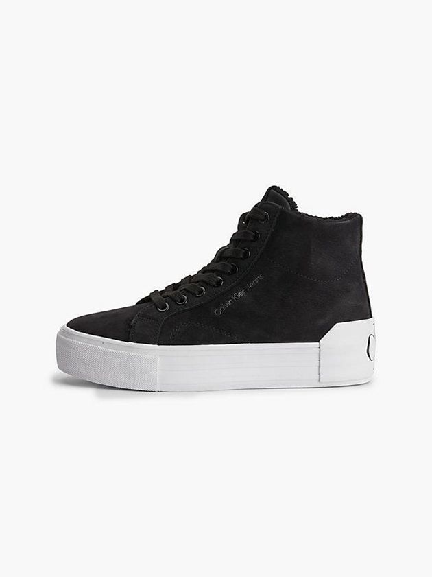 Black Calvin Klein Leather Platform Hight-Top Women Sneakers | ZAKH-69207