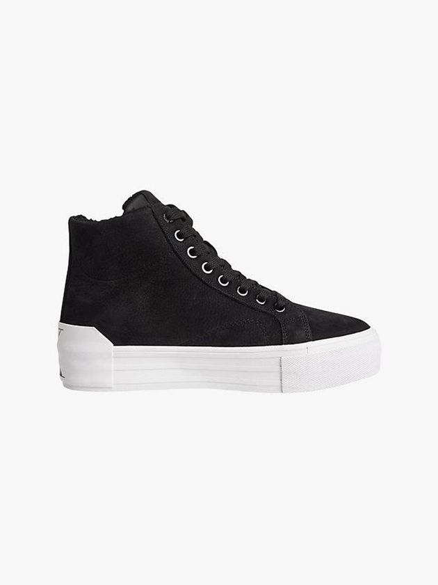 Black Calvin Klein Leather Platform Hight-Top Women Sneakers | ZAKH-69207