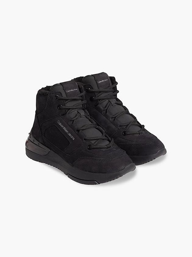 Black Calvin Klein Leather Platform High-Top Women Sneakers | XBZQ-38271
