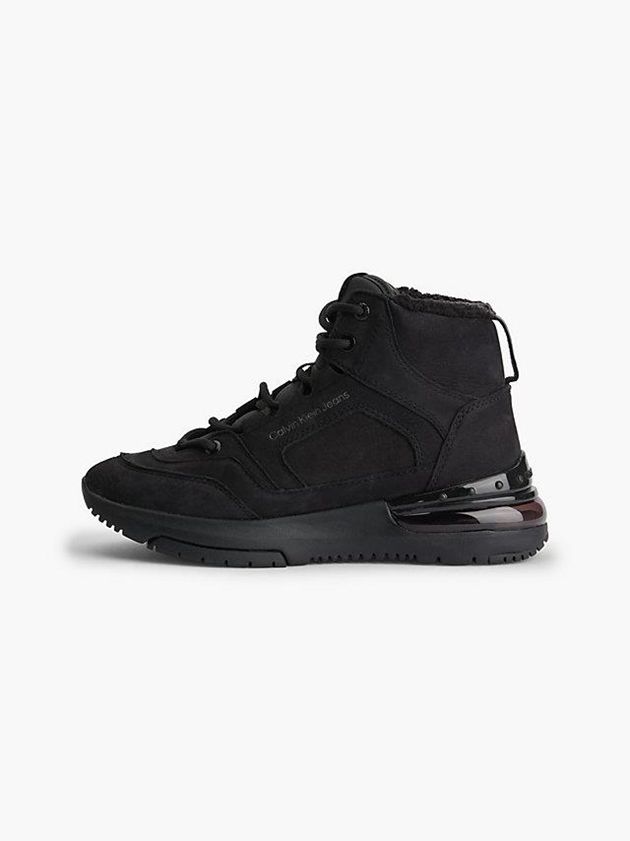 Black Calvin Klein Leather Platform High-Top Women Sneakers | XBZQ-38271