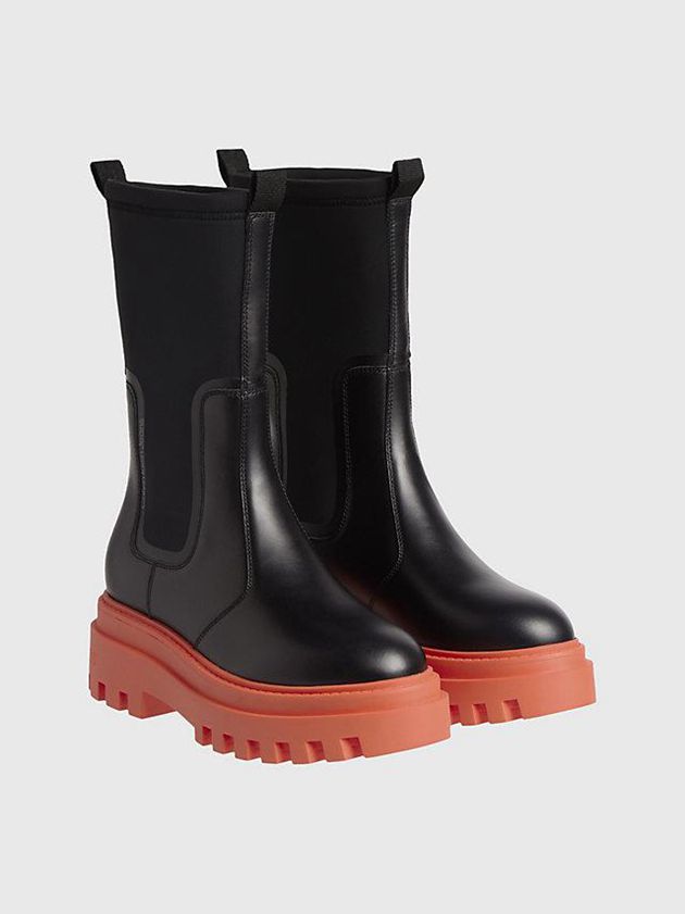 Black Calvin Klein Leather Platform Women Boots | XLNP-07891