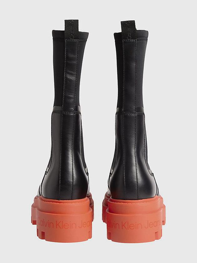 Black Calvin Klein Leather Platform Women Boots | XLNP-07891