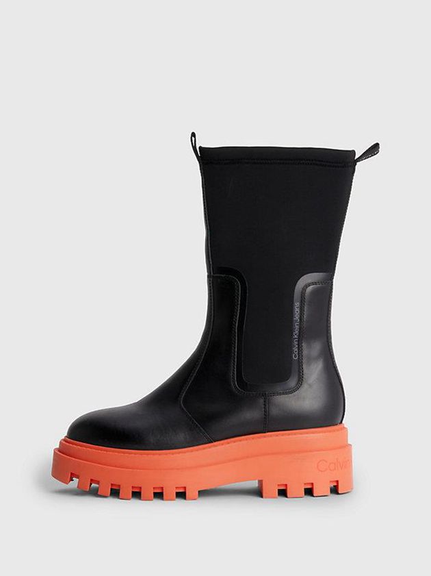 Black Calvin Klein Leather Platform Women Boots | XLNP-07891