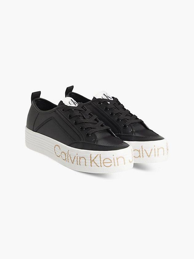 Black Calvin Klein Leather Platform Women Sneakers | PFKB-03678