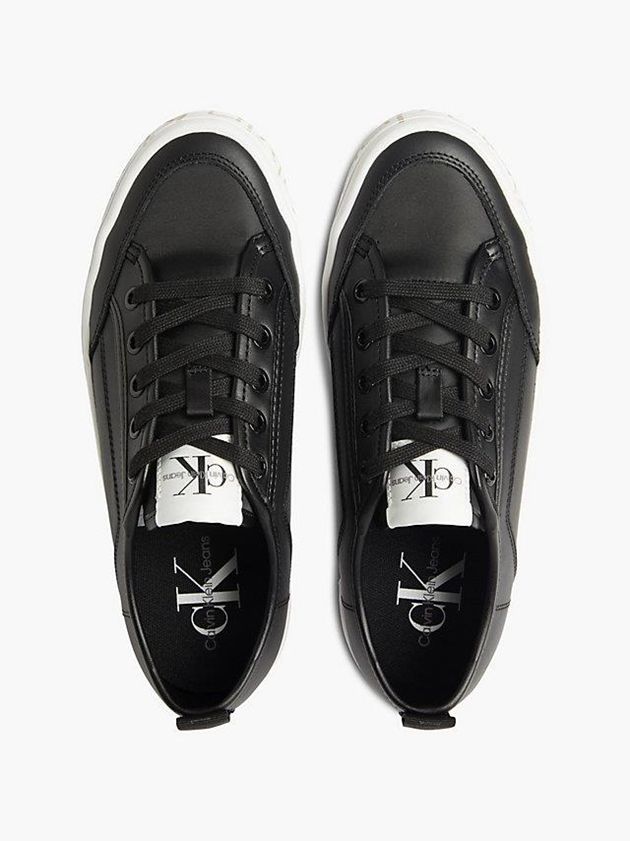 Black Calvin Klein Leather Platform Women Sneakers | PFKB-03678