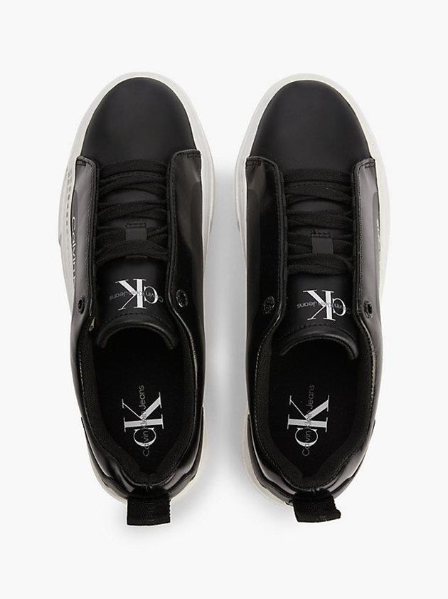 Black Calvin Klein Leather Platform Women Sneakers | ADWR-27089