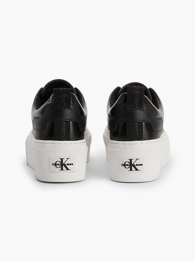 Black Calvin Klein Leather Platform Women Sneakers | ADWR-27089